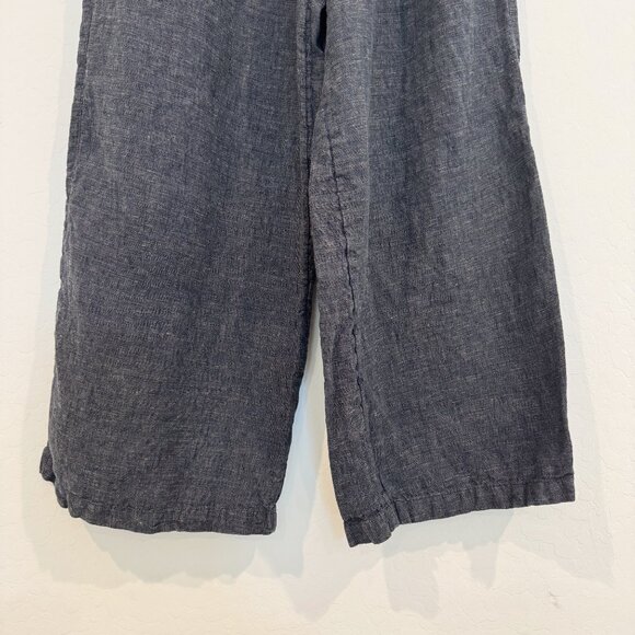 Halston 100% Linen High Rise Wide Leg Trouser Pants Lagenlook Casual Navy Blue 8 - Picture 3 of 9